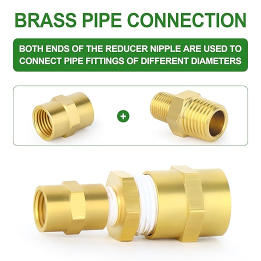 TAISHER 8PCS Brass Pipe Fitting, Reducer Adapter, Hex Nipple, 1/2-Inch Male Pipe x 1/4-Inch Male Pipe