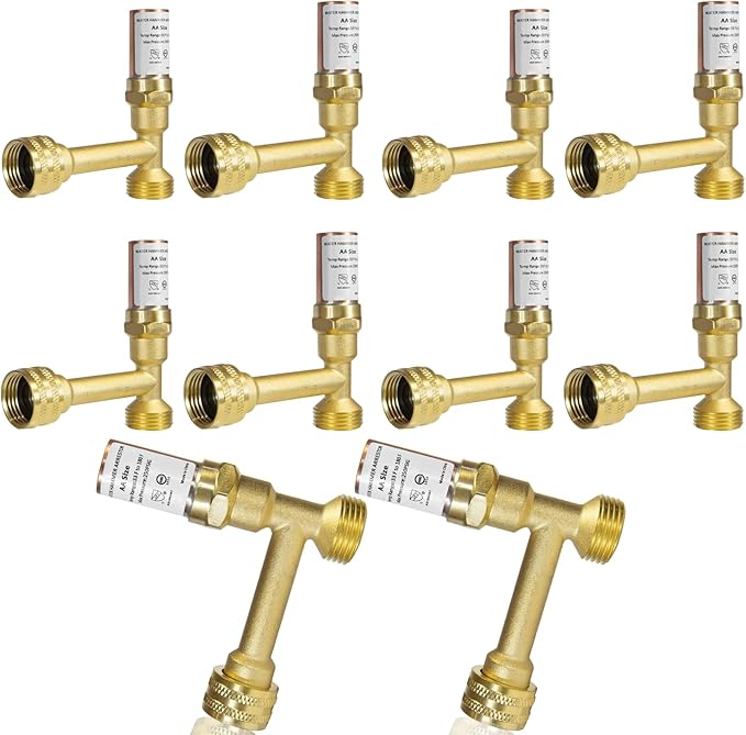 Water Hammer Arrestor,3/4 Inch Swivel FHT x 3/4 Inch MHT Tee Stainless Steel Water Arrestor for Washing Machine Connection(10PACK, Tee Copper Arrestor)(HAMMER014-10Pack)