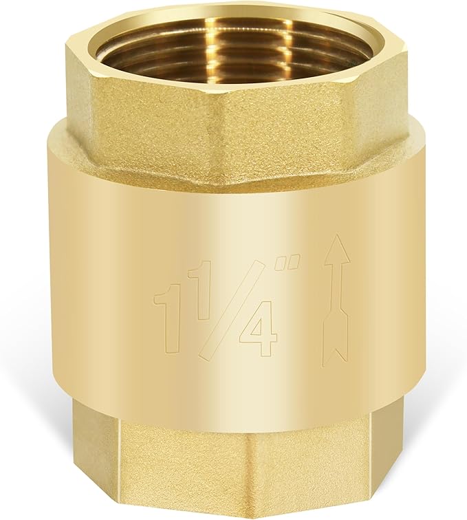 1-1/4" NPT Brass Vertical Check Valve, NPT Thread Vertical Lead-Free In-Line Spring Check Valve, Non Return One Way Counterflow Valve to Prevent the Medium Backflow for Oil Water Gas Air DN32