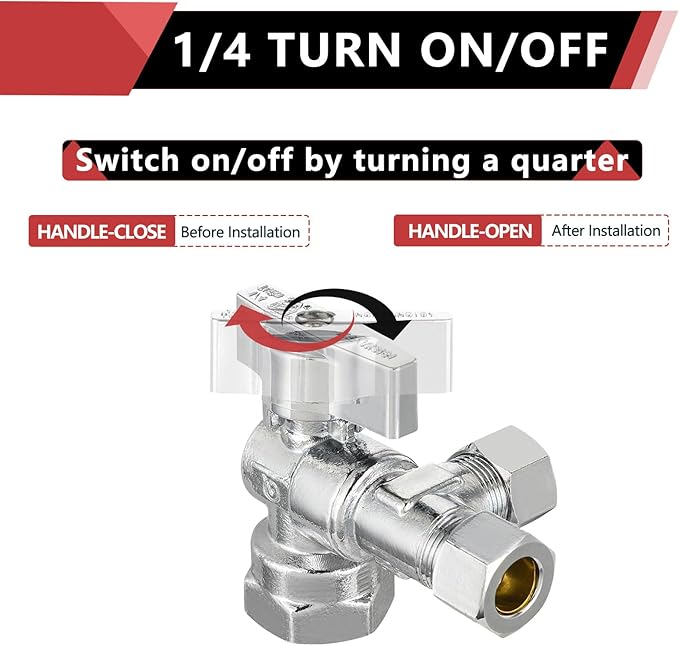 (Pack of 5) EFIELD Dual Compression Outlet,1/4-Turn Angle Stop Valve,1/2" Fip Iron Pipe x (3/8 inch x 3/8 inch),Chrome Plated Brass,(VALVE209-5PCS)