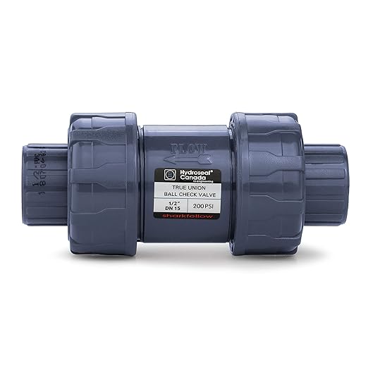 HYDROSEAL Sharkfellow 1/2’’ PVC True Union Ball Check Valve with Full Port, ASTM F1970, with EPDM Seals, Corrosion-Free, Service Free, Rated at 200 PSI @73F, Gray, 1/2 inch Socket (1/2'')