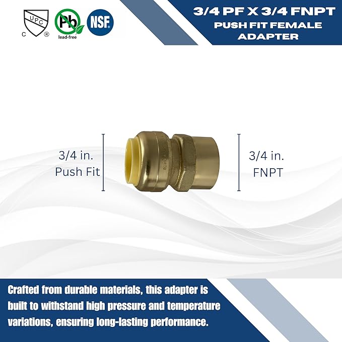 XFITTING Push Fit 3/4 Inch x 3/4 Inch Female Adapter, 27-2-7=2X, 2 Pieces