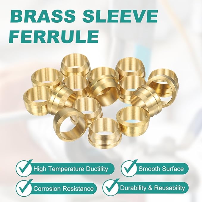 PATIKIL 15 mm OD Tube Compression Sleeves Ferrules, 16 Pack Brass Ferrule Compression Fittings for Water Oil Air Pipes