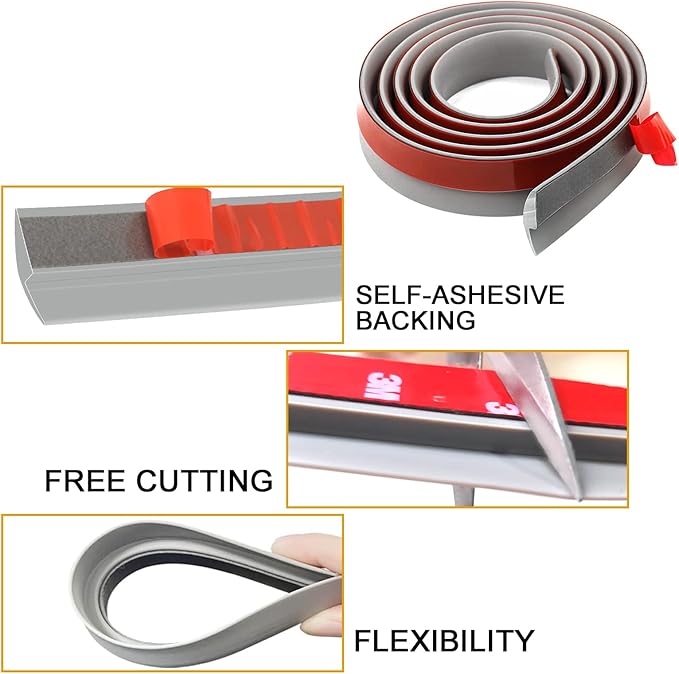 Floor Rubber Transition Strip Self Adhesive Carpet to Tile Transition Strip Edging Trim Strip for Threshold Transitions with a Height Less Than 5 mm/0.2in (Grey, 6.56FT)