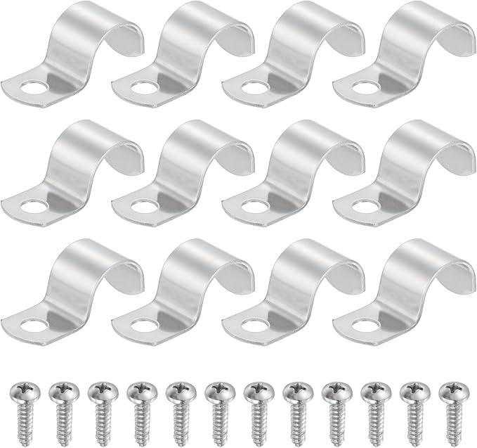 uxcell 12Pcs 20mm(13/16") One Hole Rigid Pipe Strap, 304 Stainless Steel Conduit Clamp Thicken U Bracket Heavy Duty Pipe Clamp with Self-Tapping Screws for Fixing Tube Cable, Silver