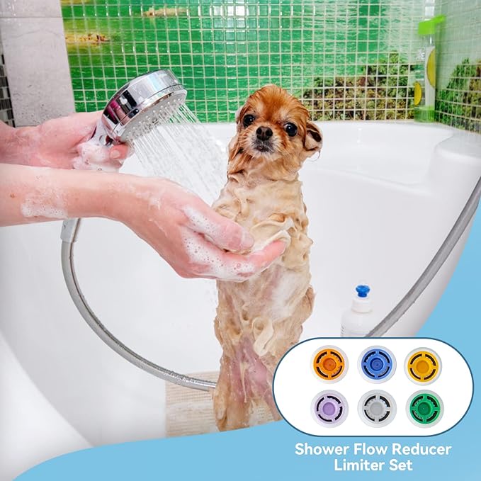 7 Shower Flow Reducer Limiter Set, Water Flow Saver Adapter: Flow Reducer Limiter- 1/2 Inch Flow Restrictor, Control Valve for Fixed Shower Head Handheld Shower 1.2/1.5/1.8/2/ 2.2/2.5 GPM