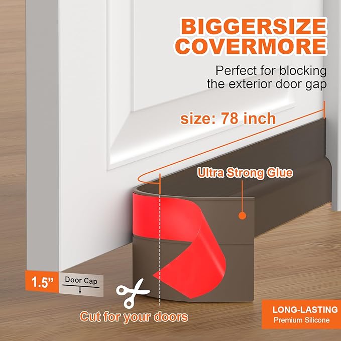 Door Draft Stopper, Door Sweep for Bottom of Door, Weather Stripping Door Seal, Under Door Gap Filler, Under Door Draft Blocker Soundproof/Insulator, Door stoppers (Brown, 78‘’)