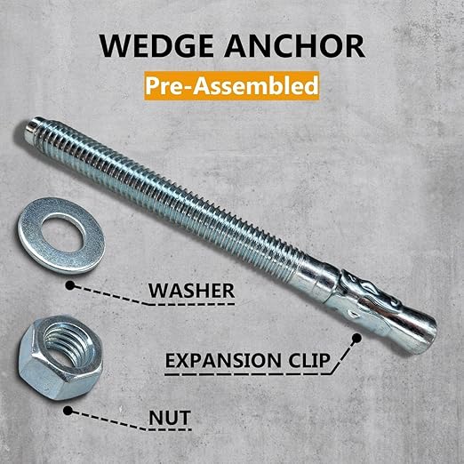 Wedge Anchors Zinc Plated Heavy Duty Fastener for Concrete (36, 3/8" x 3")
