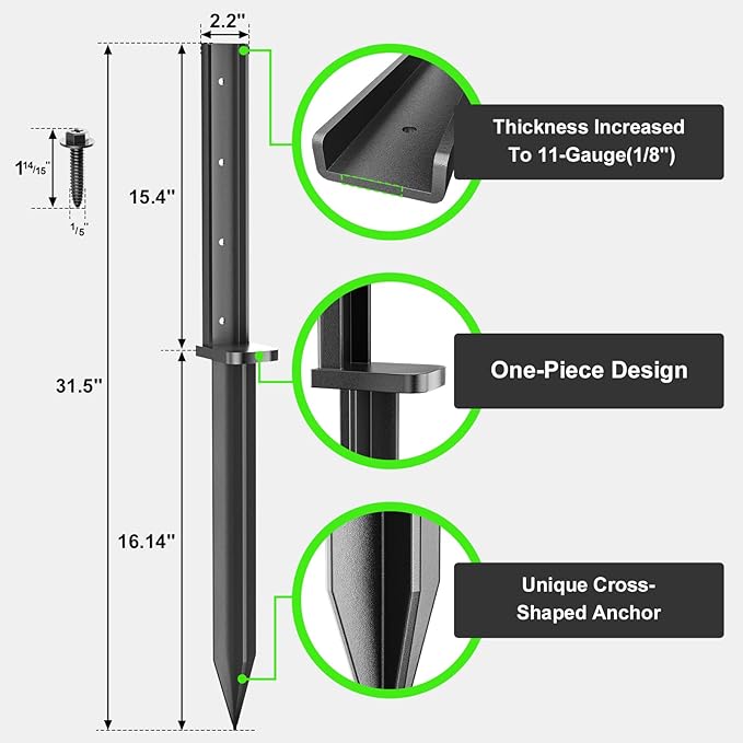 Thicker Fence Post Repair Anchor Kit, One-Piece Heavy Duty Steel Fence Post Stakes, Repair Tilted Broken 4x4/6x6 Wood Posts(4Pack/Black)