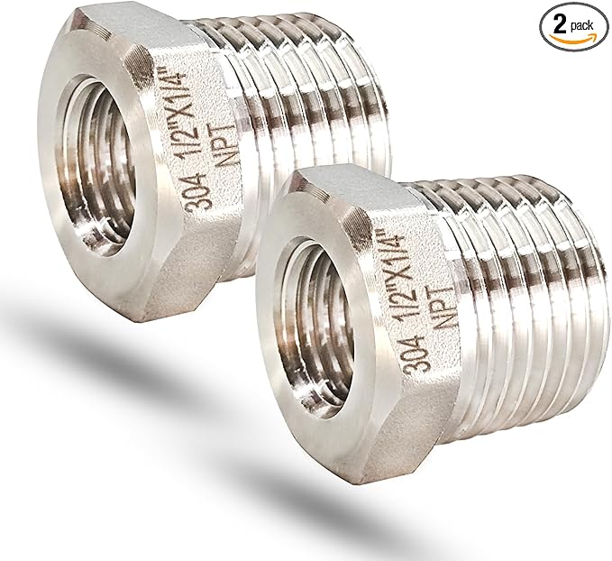 1/2" NPT Male to 1/4" NPT Female Reducer Bushing, 304 Stainless Steel Pipe Hex Bushing NPT Male to Female Reducing Adapter Pipe Fitting for Reducing Pipe (1/2mnpt x 1/4fnpt)