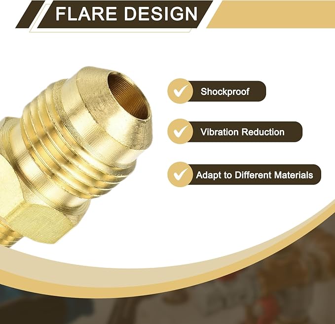 uxcell Brass Tube Fitting, 3/8O.D x 1/8NPT Brass Flared Pipe Adapter Fittings Reducing Nipples Connector, Half Union Gas Adapter for Pipe Connections, Hydraulics, Refrigeration