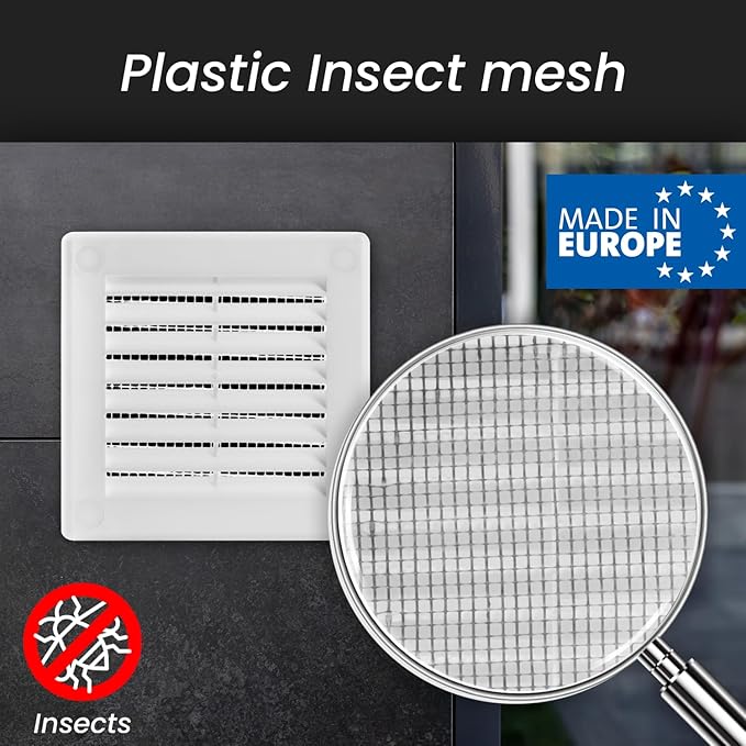 Repa Market 10 x 10 Inch (Outer) White Square Air Vent Cover - Pack of 2 Plastic Fresh Air Intake Vent - AC Cover with Nylon Mesh Screen, Wall, Ceiling HVAC Return Air Register, Modern Soffit Vents