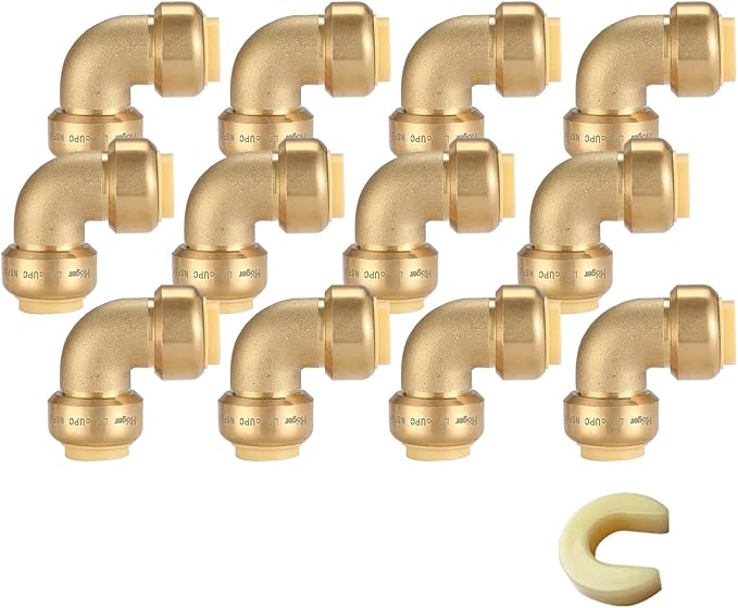 3/4" 90-Degree Pushfit Elbow,12 Pack Push-fit Elbows with 1 Pack Disconnect Clip, Push-to-Connect Plumbing Fittings for PEX, Copper, CPVC