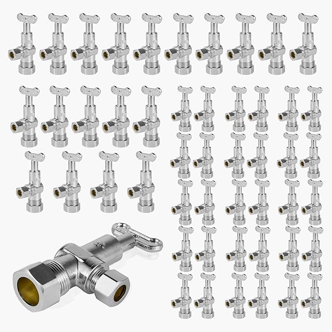 50-Pack GUOFIS Angle Stop Valve with 1/4 Turn Loose Control Key,1/2" Nominal (5/8" OD) Compression x 3/8" OD,Chrome Plated Brass Shut-off Valves for Potable Water(VALVE142-50Pack)