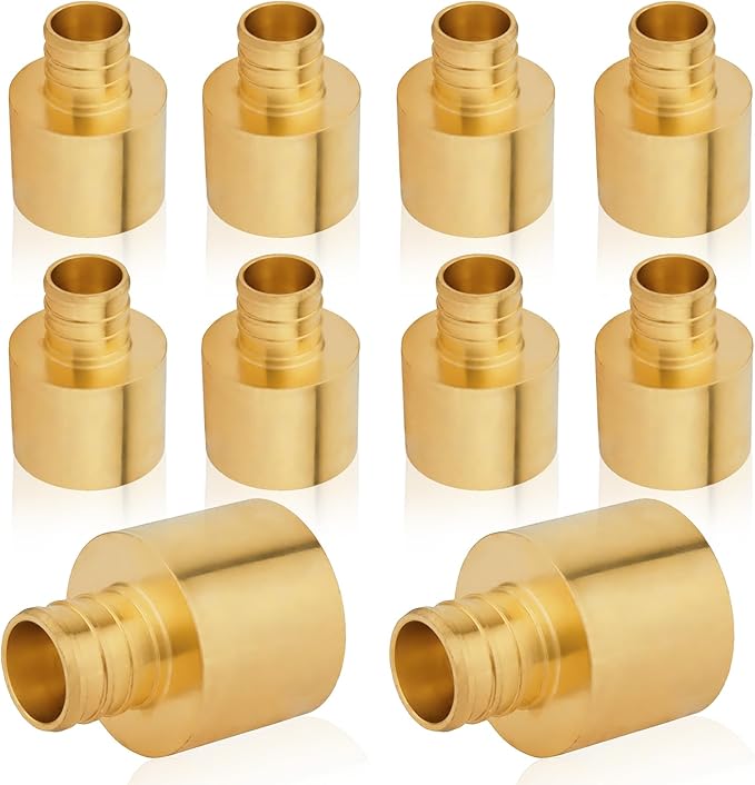 10-Pack HeSun PEX Fittings, 3/4" PEX x 1" Female Sweat Adapter (Over Copper Tube), Brass Crimp Fitting for ASTM F1807(PEX1807135-10)
