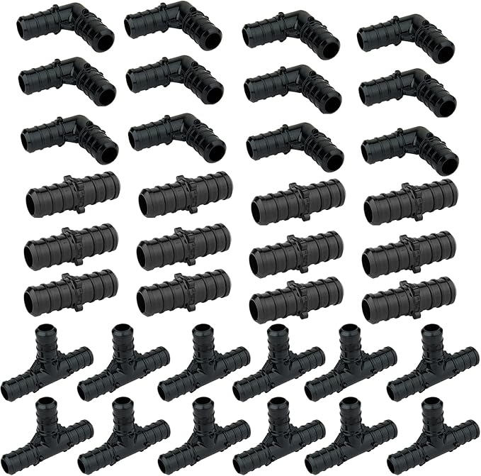 3/4" PEX Poly PPSU Barb Crimp Fittings Combo with Elbow (12 PCS) + Tee (12 PCS) + Coupling (12 PCS),3/4 inch PEX Poly Fitting for PEX Pipe Plumbing Project(36Pack, ASTM F2159)