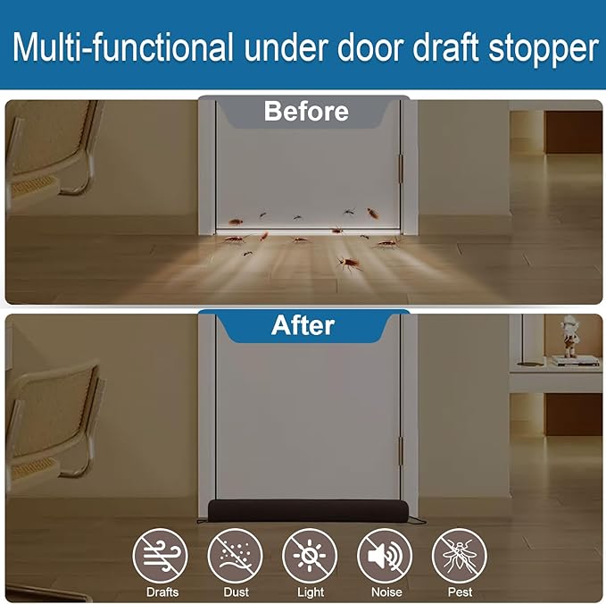 hyha 36 Inch Door Draft Stopper, Blocks Hot Cold Air with Removable Washable Cover, Gaps Up to 3 Inch, All-Season Noise and Wind Seal, Under Draft Stopper for Bottom of Door Window, Chocolate