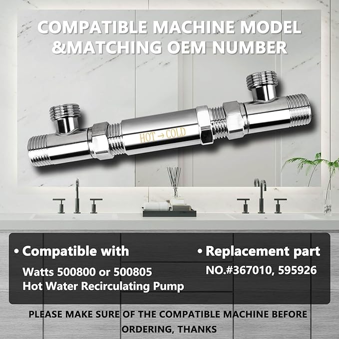 RAMATA Sensor Valve for Instant Hot Water Recirculating Pump Bypass Valve 304 Stainless Steel Directly Replace The Old Plastic Version, Replace #367010, 595926
