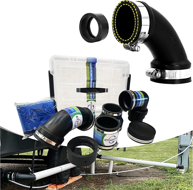RV PVC Sewer Kit - 7-Piece Complete Connection Set with Gate Valve & Storage Box, 3" Fittings, 3-in-1 Cleanout Adapter, Leak-Proof Camper Waste Plumbing Adapter