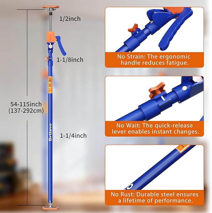 2PK Adjustable Telescopic Support Pole, 54-115 inch Cabinet Jack, Heavy Duty 3rd Hand Support System, 154lbs Load-Bearing for Drywall Lift, Dust Barrier, Cargo Bar