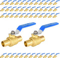 50-Pack Foskan 1 Inch PEX Crimp Full Port Ball Valve with Blue Handle, Brass Quarter Turn Shut-off Valve for PEX Tubing