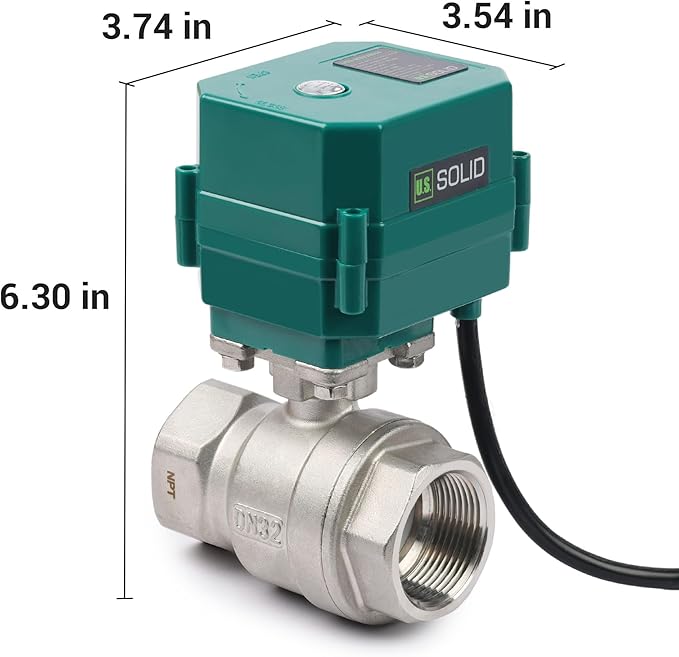 U.S. Solid 1-1/4" Motorized Ball Valve with US Plug 110VAC Stainless Steel Electrical Ball Valve,Auto Return, Normally Closed, IP65