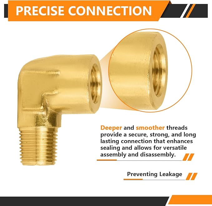 5-PCs HeSun Brass Pipe Fitting, 1/8" NPT Male x 1/8" NPT Female 90-Degree Barstock Street Elbow