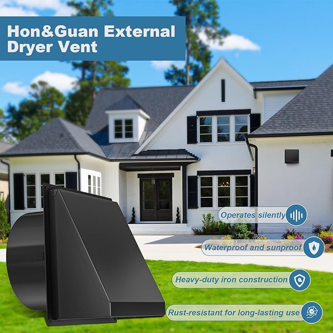 Hon&Guan 5 Inch Dryer Wall Vent with Removable Mesh, Wall Mount Extractor Vent with Rubber Cushioned Non-Return Flap, Metal Vent Covers for Home Wall/Air Condition/Range Hoods/Kitchen