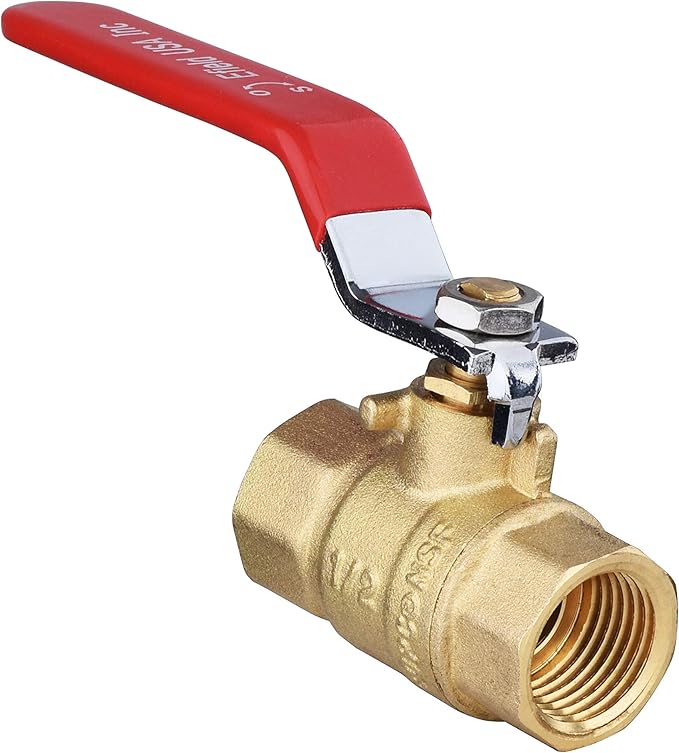 (Pack of 5) EFIELD 1/2 Inch 600 WOG FNPT Heavy Duty Full Port Brass Ball Valve FIP Threaded, Red Level,(VALVE034-5PCS)