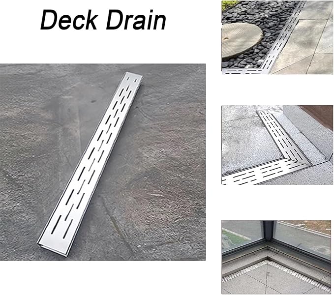 Channel Drains Narrow Pool Deck Drain Grate Under Trench Drainage System 304 Stainless Steel U Shaped Drain Kit, Pipe for Outdoor Patio Balconies 39.4x2x2 in