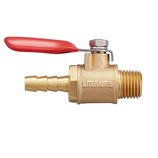 2 PCS Brass Water Mini Ball Valve Shut Off Switch, 1/4" NPT Male Thread x 1/4 INCH Hose Barb Pipe Tubing Fitting Coupler, 180 Degree Operation Handle