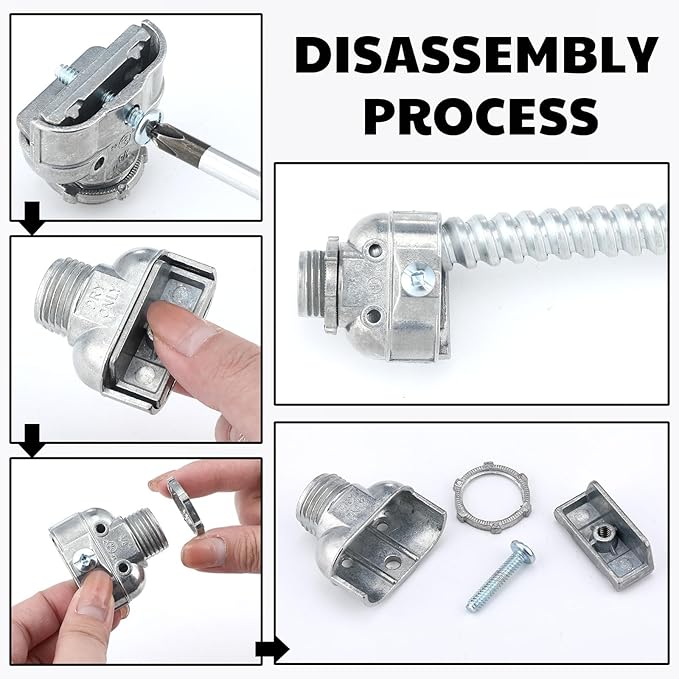 Tandefio 12 Pcs 3/8 Inch Flexible Conduit Metal Duplex Connector 90 Degree Flex Duplex Box Connector Zinc Die Cast Clamp Electrical Conduit Fittings for Protecting Cables