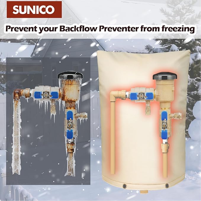 SUNICO Backflow Preventer Insulation Cover (5°F) - 5-Layer Optimal Insulated Design Sprinkler Cover for Outside,22" W X 34" H, Backflow Insulation Cover for Sprinkler Valve ,Winter Freeze Protection
