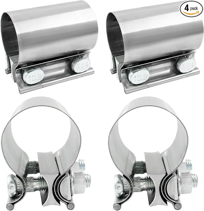 1-3/4'' Heavy Duty 304 Stainless Steel Lap Joint Exhaust Pipe Seal Band Clamp & Repair Clamp Sleeve Coupler for Emergency Pipe Repair, Pack of 4