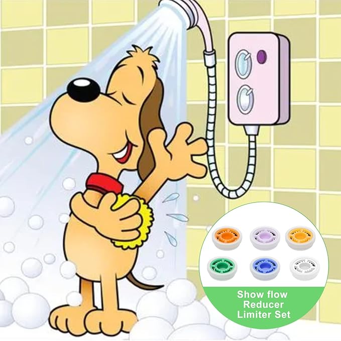 7 Shower Flow Reducer Limiter Set, Water Flow Saver Adapter: Flow Reducer Limiter- 1/2 Inch Flow Restrictor, Control Valve for Fixed Shower Head Handheld Shower 1.2/1.5/1.8/2/ 2.2/2.5 GPM