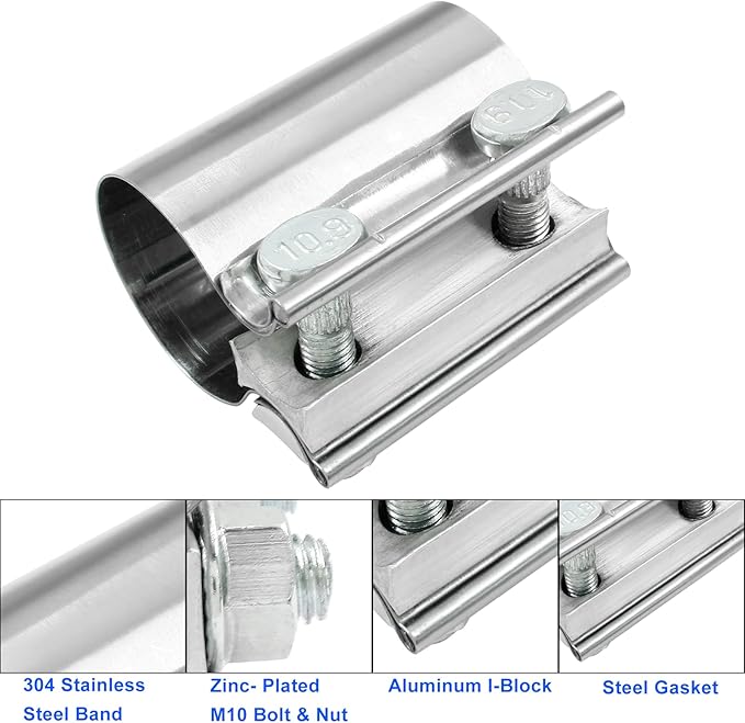 1-3/4'' Heavy Duty 304 Stainless Steel Lap Joint Exhaust Pipe Seal Band Clamp & Repair Clamp Sleeve Coupler for Emergency Pipe Repair, Pack of 4