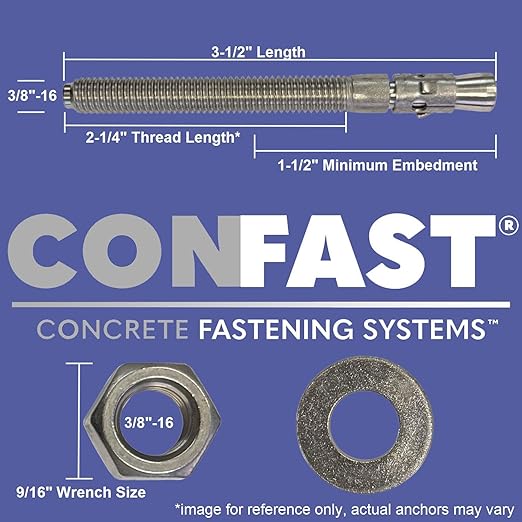 CONFAST 3/8" x 3-1/2" Wedge Anchor Zinc Plated (Box of 50)