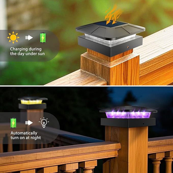 Peasur 4x4 Solar Post Cap Lights RGB Color Changing, 20 Pack Outdoor LED Fence Light Solar Powered Waterproof, Wood/Vinyl Posts Top Lights for Outside Deck Yard Garden Patio