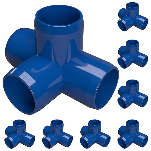 FORMUFIT 3/4” 4-Way Tee Furniture Grade PVC Fitting in Blue, Made in USA, UV-Resistant, Impact-Proof, 1.050” Actual Socket Diameter (Pack of 8) - F0344WT-BL-8
