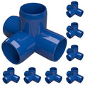 FORMUFIT 3/4” 4-Way Tee Furniture Grade PVC Fitting in Blue, Made in USA, UV-Resistant, Impact-Proof, 1.050” Actual Socket Diameter (Pack of 8) - F0344WT-BL-8