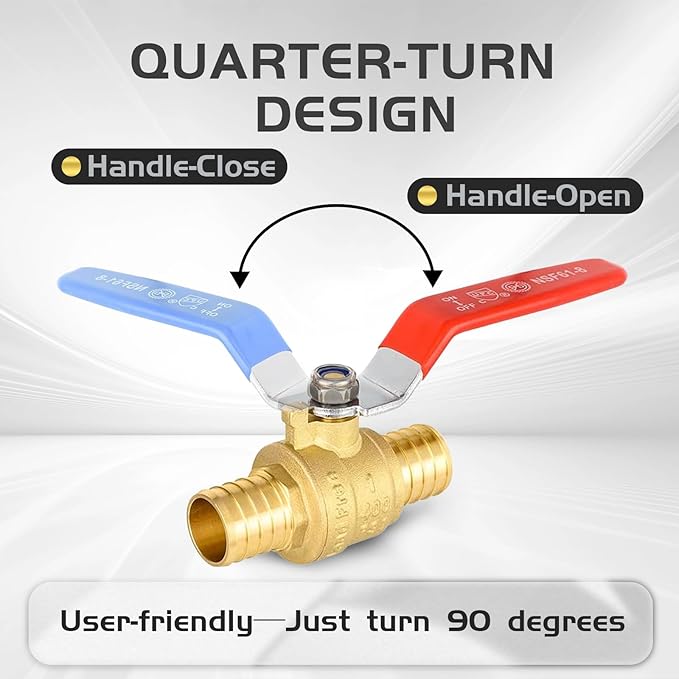 6-Pack Foskan 1" PEX Crimp Ball Valve, Brass Quarter Turn Full Port Shut-off Valve for PEX Tubing(Blue and Red)