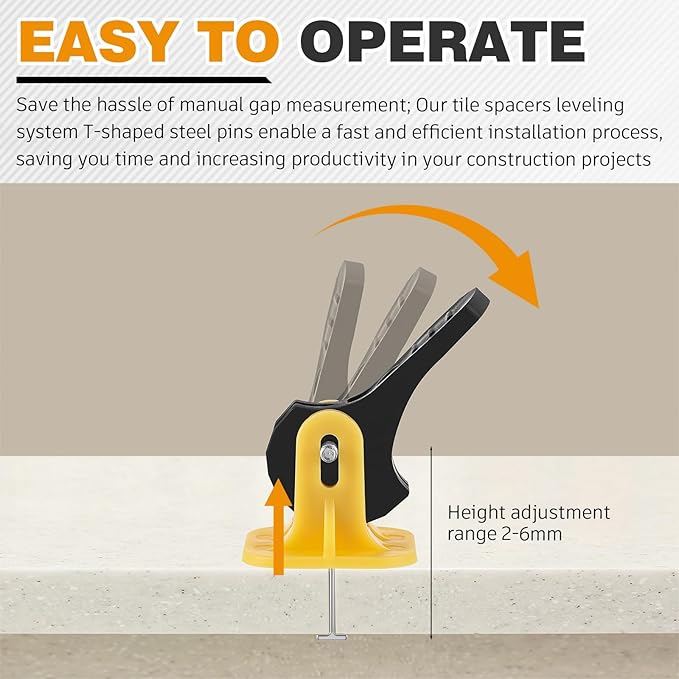 Nuanchu Tile Leveling System Kit 100 Reusable Tile Spacers + 100 1/16'' Replaceable Spare Steel T-pin, Leveling Clips Fit 8-12mm Floor Compounds Set for Wall & Floor (Yellow)