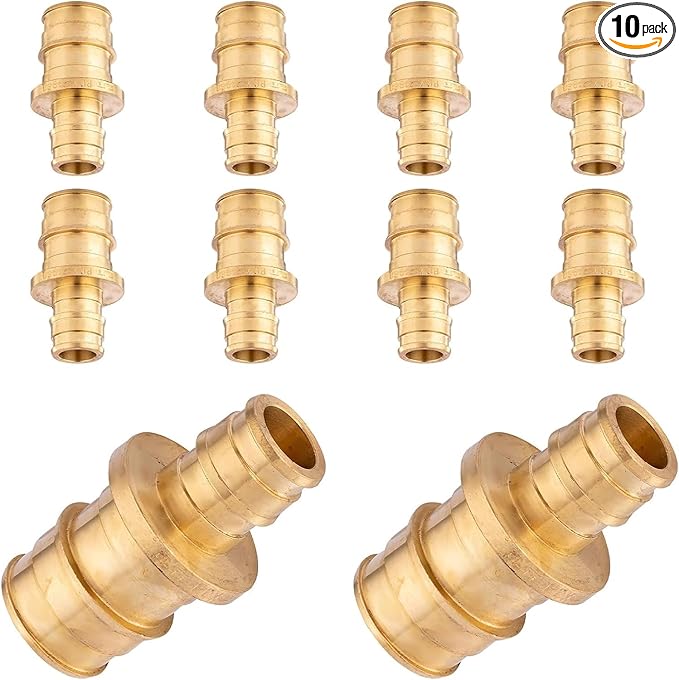 (Pack of 10) WDAISY Pex A Full Flow Expansion Brass Fitting 1/2"x 3/4" Reducing Coupling, F1960,(PEX1960013)