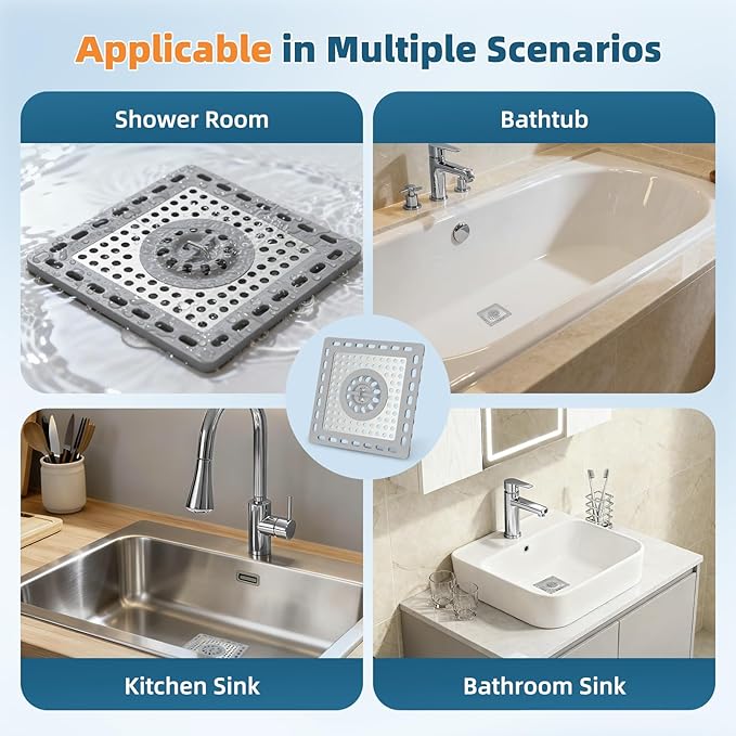 Hibbent 2 Pack Shower Drain Hair Catcher, Shower Drain Cover for Bathroom Floor 4" Drain, Anti-Clogging Bathtub Drain Strainer, Stainless Steel Kitchen Sink Drain Strainer with Handle, Grey