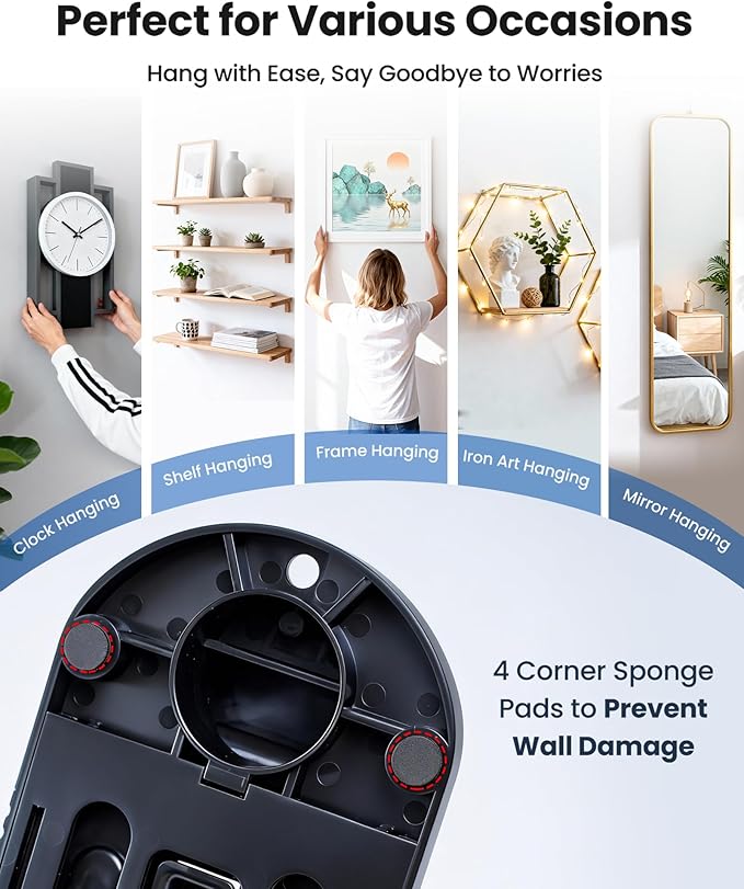 All-in-One Picture Hanging Tool Kit with Level, 104-Piece Photo Frame Hanging Tool, No Measurement Needed for Easy Picture Leveling, Perfect for Sawtooth Hangers, Wire Hangers, and D-Ring Hangers