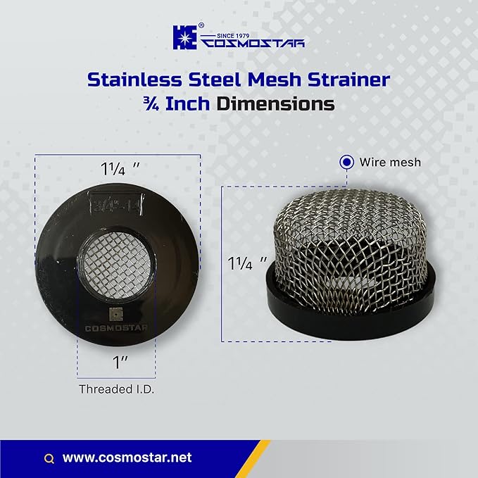 Cosmostar Stainless Steel Strainer ¾ Inch -14, Aerator Screen Wire Mesh Compatible with Livewell Pump, Industrial Plumbing Inline, Garden Washers Water Filter Sprayer Garden Hose Suction Line. (2)
