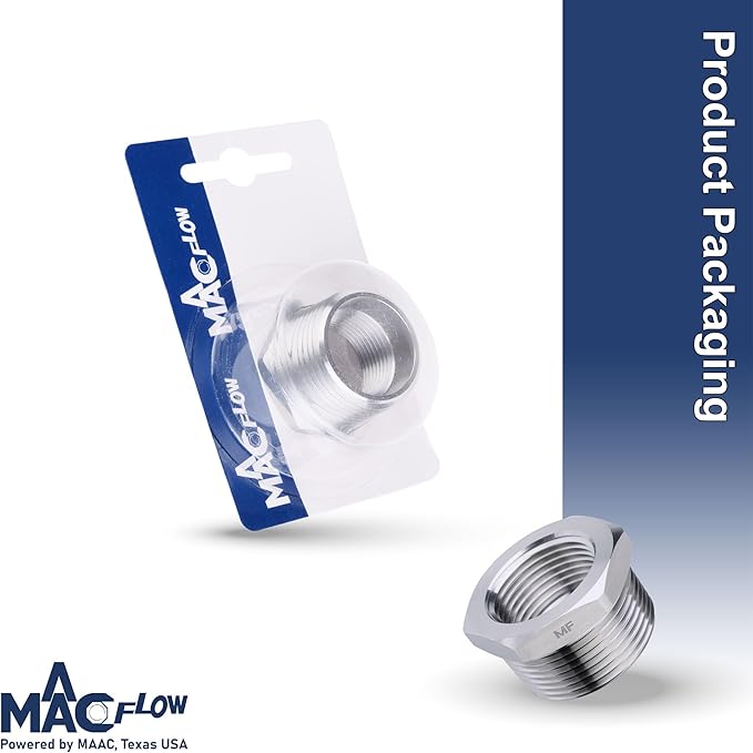 MAACFLOW Stainless Steel 1" Male NPT to 3/4" Female NPT Adapter Reducer Hex Bushing (Thread OD1.27" - ID 0.92") (Pack of 1)