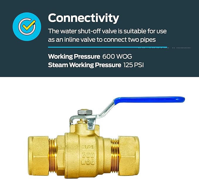 Eastman Full Port Ball Valve, 3/4 x 3/4 Inch Compression Ends, Brass Inline Water Shut-Off Valve, 20097LF