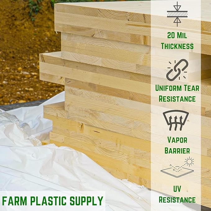 Farm Plastic Supply - Crawl Space Vapor Barrier - 20 mil - White Heavy Duty Plastic Sheeting - Thick Polyethylene Film, Drop Cloth Vapor Barrier Covering for Crawlspace and Basement (6' x 100')