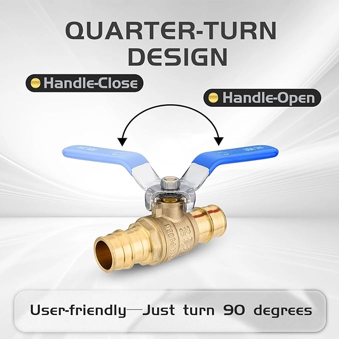 10-Pack Foskan 3/4" Brass PEX-A Ball Valve with Blue Handle, Quarter Turn Full Port Valve for PEX-A Pipe Connection